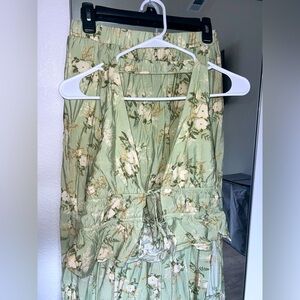 Floral Green Maxi Skirt halter top set